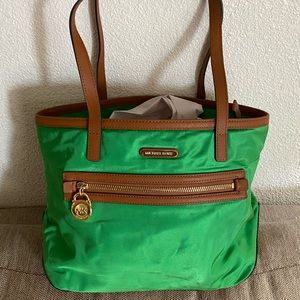 Michael Kors green and leather shoulder bag